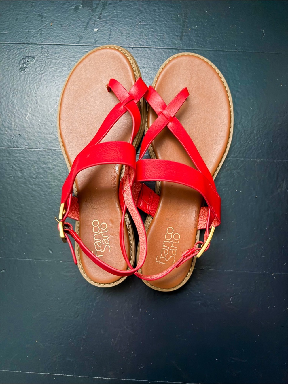 Franco Sarto Gabby 2 Red Strappy Flat Sandals 9.5